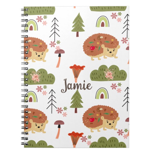 Hedgehog Nature Floral Rainbow Pattern  Notebook (Front)