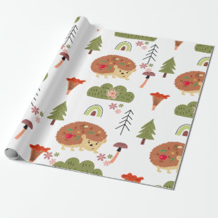 Hedgehog Nature Floral Rainbow Pattern  Wrapping Paper