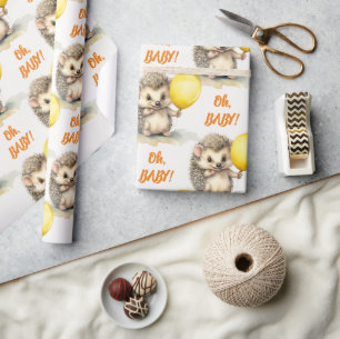 Hedgehog Oh Baby Gender Neutral Baby Shower Wrapping Paper