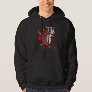 Hedgehog On Scooter With Bag Christmas Hedgehog Hoodie