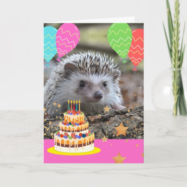 Hedgehog on the Edge for Birthday with Balloons Card (Front)