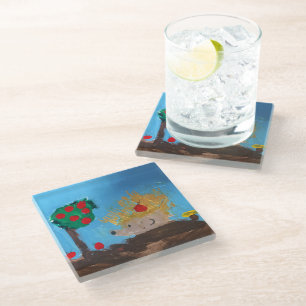 Hedgehog Painting Glass Coaster