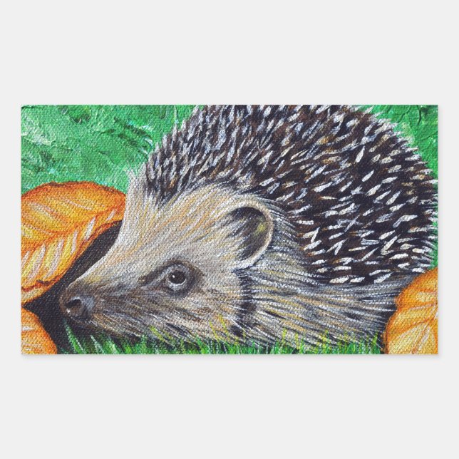 Hedgehog Painting Rectangular Sticker (Front)