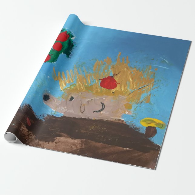 Hedgehog Painting Wrapping Paper (Unrolled)
