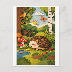 Hedgehog Paper Cutout Collage Postcard