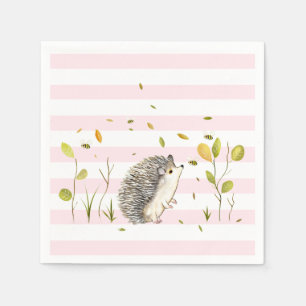 Hedgehog Party Decor Paper Napkins Pink Striped