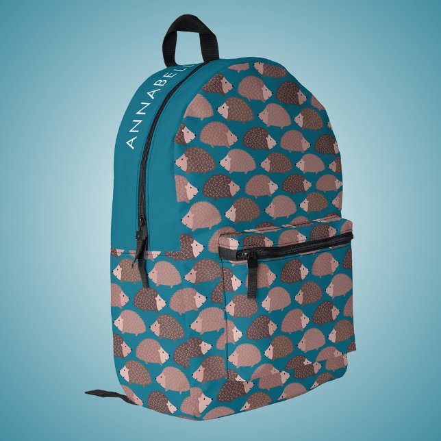 Hedgehog pattern printed backpack (Cute kids hedgehog pattern backpack with custom name or choice of text. Perfect for back to school.)