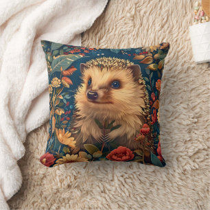 Hedgehog Pattern Vintage Forest Floral Garden Cushion