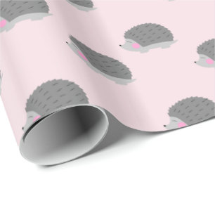 Hedgehog Pink and Grey Wrapping Paper
