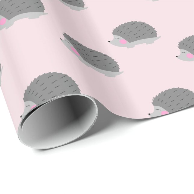 Hedgehog Pink and Grey Wrapping Paper (Roll Corner)