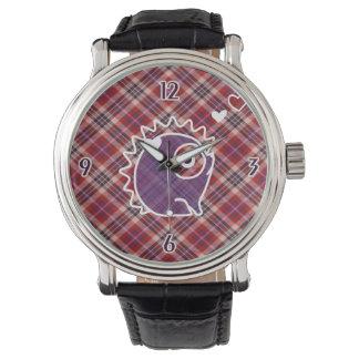 Hedgehog Plaid Purple Leather Watch