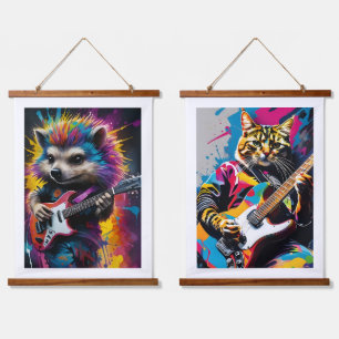 Hedgehog plays the guitar, rock graffiti hanging tapestry
