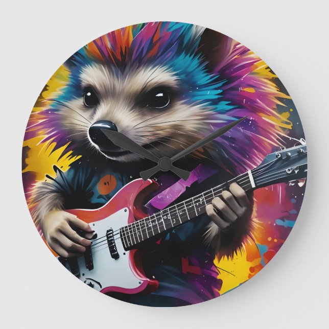 Hedgehog plays the guitar, rock graffiti large clock (Front)