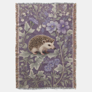 Hedgehog Purple William Morris Inspired Floral Throw Blanket