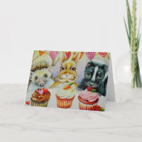 Hedgehog Rabbit Skunk & Cupcakes Watercolor Art