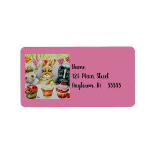 Hedgehog Rabbit Skunk & Cupcakes Watercolor Art Label