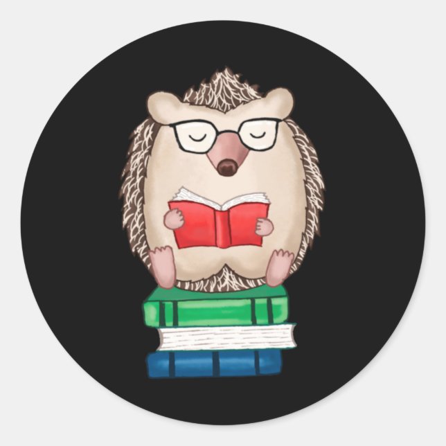 Hedgehog Reading Book Classic Round Sticker (Front)