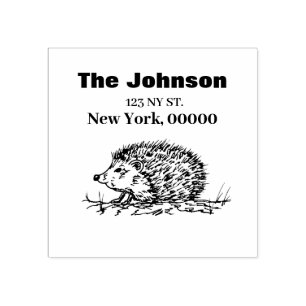 Hedgehog return address and family name rubber stamp