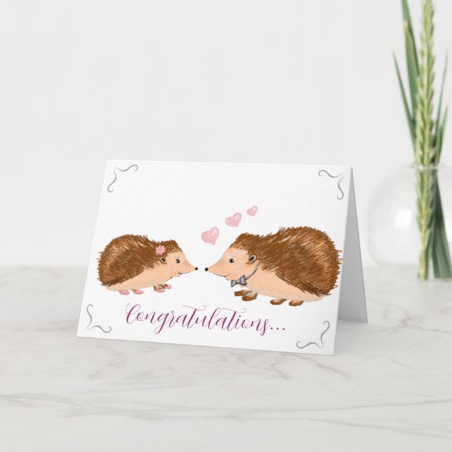 Hedgehog romantic engagement card (Front)