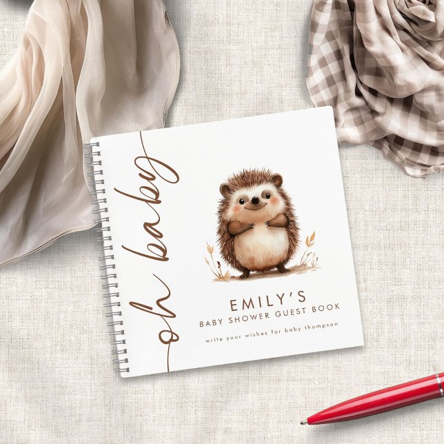 Hedgehog Rotated Script Oh Baby Shower Guest Book (Creator Uploaded)
