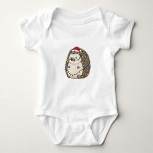 Hedgehog Santa Hat Christmas Lights Funny Holiday Baby Bodysuit