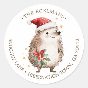 Hedgehog Santa Hat Christmas Return Address Label