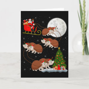 Hedgehog Santa Sleigh Flying Funny Magical Christm Card