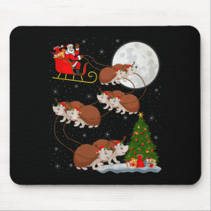 Hedgehog Santa Sleigh Flying Funny Magical Christm Mouse Pad