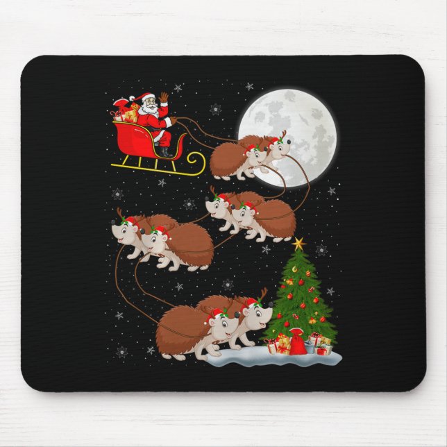 Hedgehog Santa Sleigh Flying Funny Magical Christm Mouse Pad (Front)