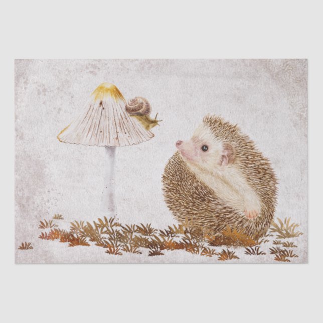 Hedgehog Snail Forest Mushroom Watercolor Tissue Paper (Front)
