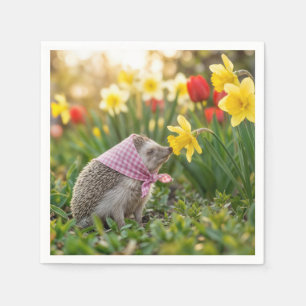 Hedgehog Sniffing a Yellow Daffodil Napkin