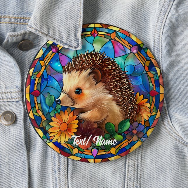 Hedgehog Stain Glass Design 6 Cm Round Badge (In Situ)