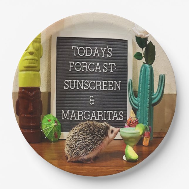 Hedgehog Sunscreen and Margaritas Paper Plate (Front)