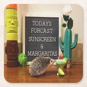 Hedgehog Sunscreen and Margaritas Square Paper Coaster