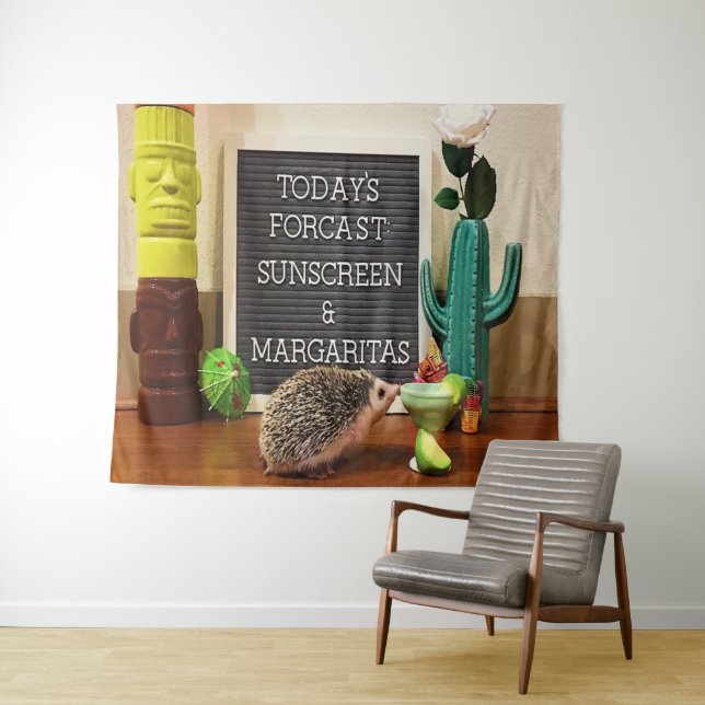 Hedgehog Sunscreen and Margaritas Tapestry (In Situ (Horizontal))
