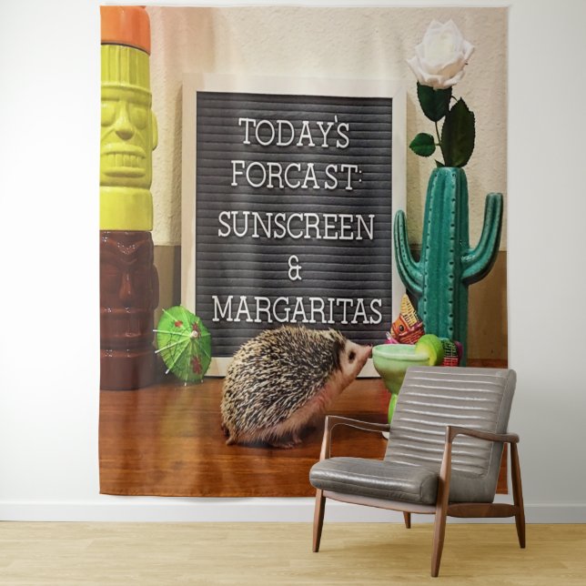 Hedgehog Sunscreen and Margaritas Tapestry (In Situ)