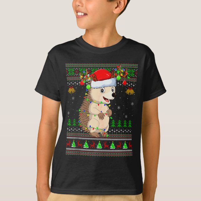 Hedgehog Ugly Christmas Sweaters Holiday Santa Cut (Front)