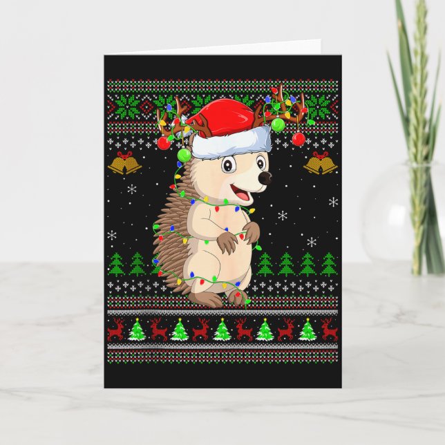Hedgehog Ugly Christmas Sweaters Holiday Santa Cut Card (Front)