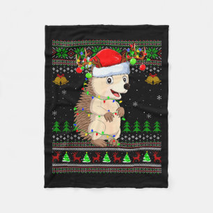 Hedgehog Ugly Christmas Sweaters Holiday Santa Cut Fleece Blanket