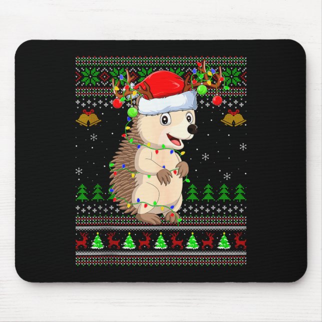 Hedgehog Ugly Christmas Sweaters Holiday Santa Cut Mouse Pad (Front)