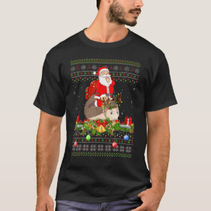 Hedgehog Ugly Santa Riding Hedgehog Christmas T-Shirt