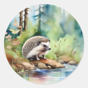 Hedgehog Watercolor Cute Classic Round Sticker