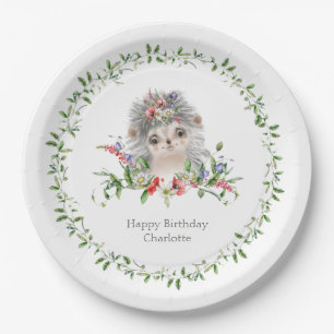 Hedgehog Watercolor Floral Personalised Paper Plat Paper Plate
