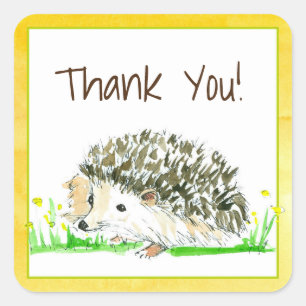 Hedgehog Watercolor Thank You Square Sticker