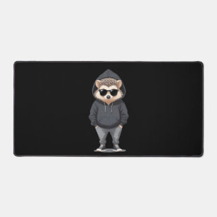 Hedgehog Wearing Hoodie Funny Cool Animal Vector Desk Mat