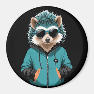 Hedgehog Wearing Hoodie Funny Cool Animal Vector Magnet