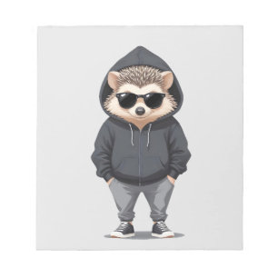 Hedgehog Wearing Hoodie Funny Cool Animal Vector Notepad