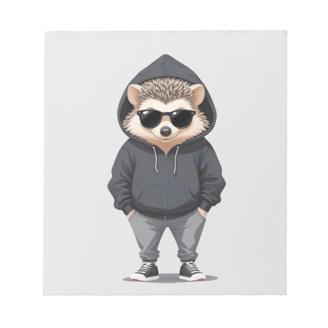 Hedgehog Wearing Hoodie Funny Cool Animal Vector Notepad (Front)
