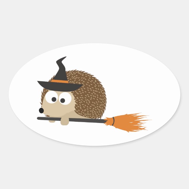 Hedgehog Witch Oval Sticker (Front)