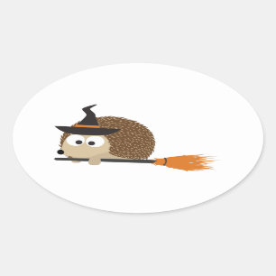 Hedgehog Witch Oval Sticker